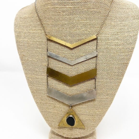 Chevron Arrow Stack Gold Silver Statement Necklace - Picture 1 of 9